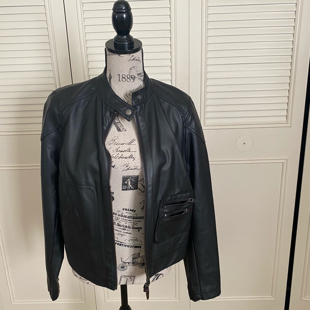 Silence and Noise black faux Leather Jacket zip up